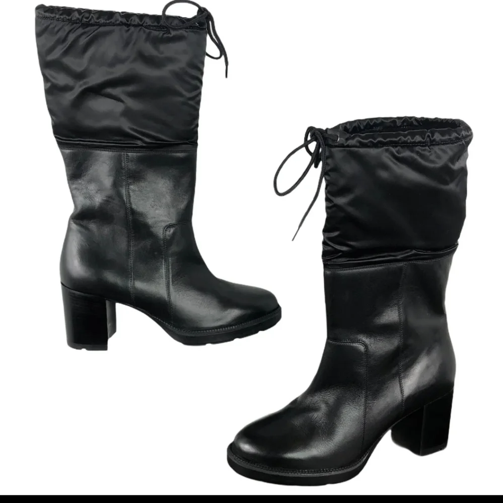 Aquatalia Ishana black leather water proof block heel boots size 11